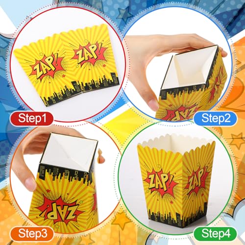 Image of MotiMind 100 Pcs Hero Popcorn Mini Box Hero Popcorn Containers Bulk Snack Treat Buckets Snack Candy Box for Movie Night Birthday Party Supplies