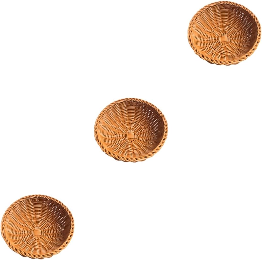 3pcs Round Woven Bread Storage Basket Decorative and Functional Picnic Container Stylish Home Organizer Chocolate Color for Storage and Decoration