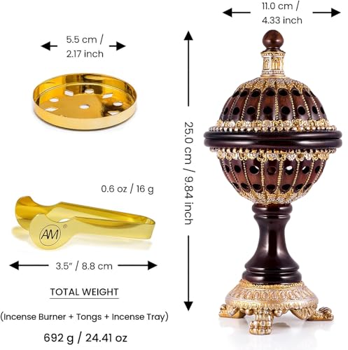 AM Lux Globe Incense Burner - Bakhoor Cone Holders | Insence bukhoor Burners| Frankincense Burner Charcoal | Mabkhara | for Office & Spiritual Decor (Brown) - Image 3