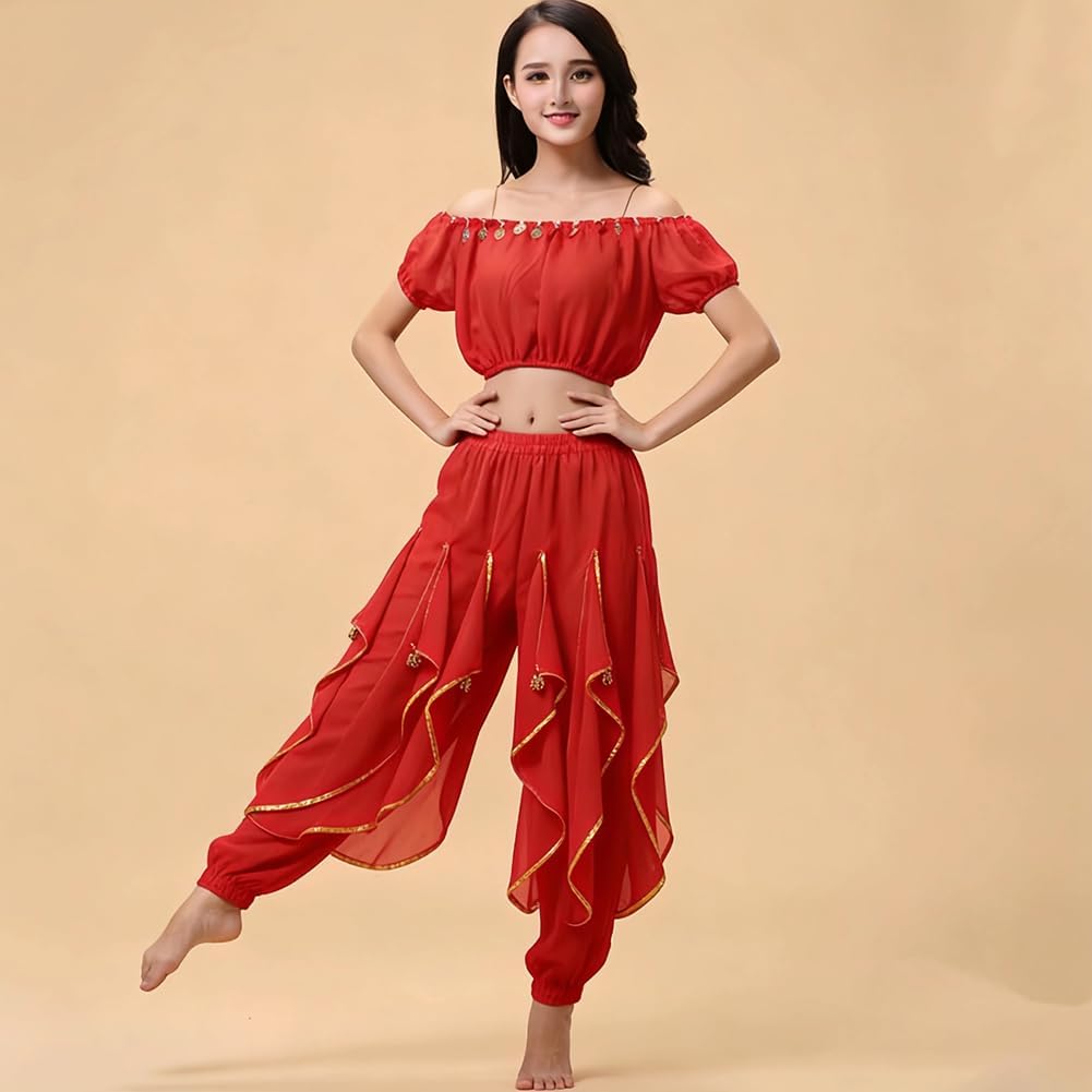 Belly Dance Pants Chiffon Indian Dance Spinning Pants Leg Binding Sequins Performance Clothes Practice Performance Dance - Image 6