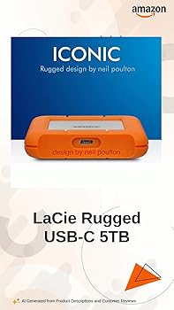 LaCie Rugged USB-C 5TB Portable External Hard Drive