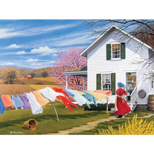 Rompecabezas de 300 piezas para adultos de Bits and Pieces, diseño rústico de granja estadounidense, 18" x 24", corte aleatorio, sin dos piezas iguales, 'On the Wind' miniatura 2