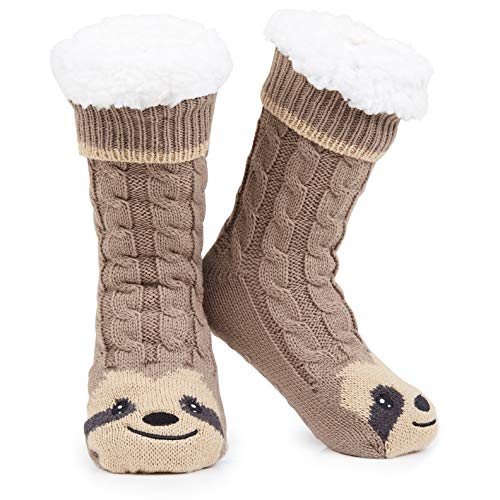 Slipper Socks Women and Teenagers Cute Sloth Warm Fleece Fluffy Anti Slip Socks One Size - Gifts for Her