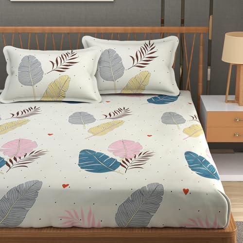 Image of Premium Heavy Cotton Elastic Fitted Bedsheets with 2 King Size Pillow Covers || Double Bed with All Around Elastic 350 TC || 72 x 72 x 10 Inch Queen Size Fitted || - Colorfull Wings