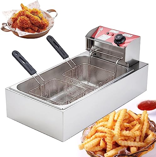 Image of LPLYAA 3000W Electric Deep Fat Fryer, 12L Double Fryer With Lids And 2 Oil Basketes, 60-250°C Adjustable Temperature, Easy Clean Removable Basket, Lid & Non-Slip Feet, For Home Commercial, 20240301