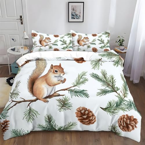 Bettwäsche Set 135x200cm Nadelzweige Eichhörnchen Bettbezug Set, Weich...
