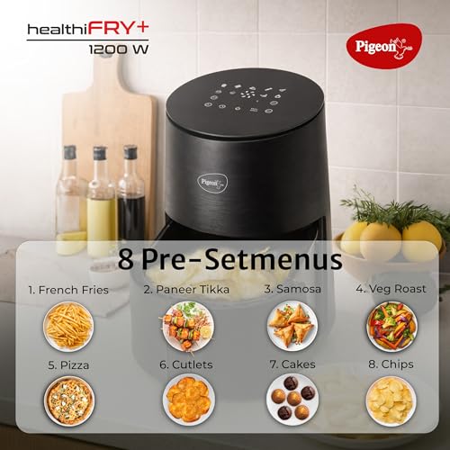 Image of Pigeon Healthifry 3.3L Compact Digital Air Fryer | 1200W | 360 Rapid Air Circulation | 85% Less Oil | Non-Stick Basket | Touch Control | Perfect for 1-2 People | Auto Shut-Off | 2Y Warranty | Black