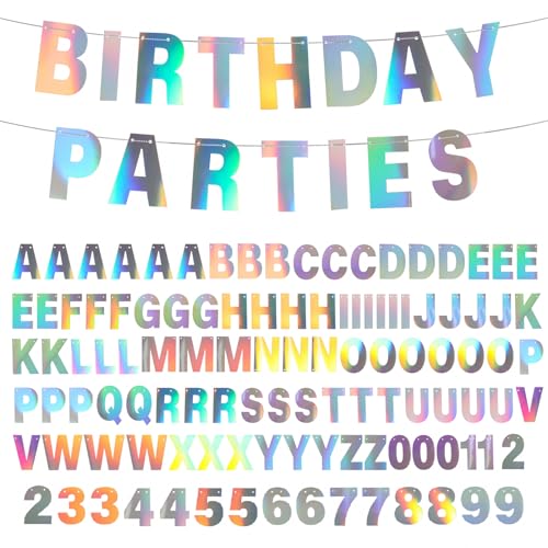 DIY Banner Kit with Letters Banner Letters Holographic Customizable Birthday Banners Graduation Custom Party Hanging Banners for Graduation Wedding Party Baby Shower Decoration (Holographic)