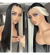 BLL Lace Front Wig, Skunk Stripe Wig 13X4 Lace Wig Pre Plucked Glueless Synthetic Lace Front Wigs...