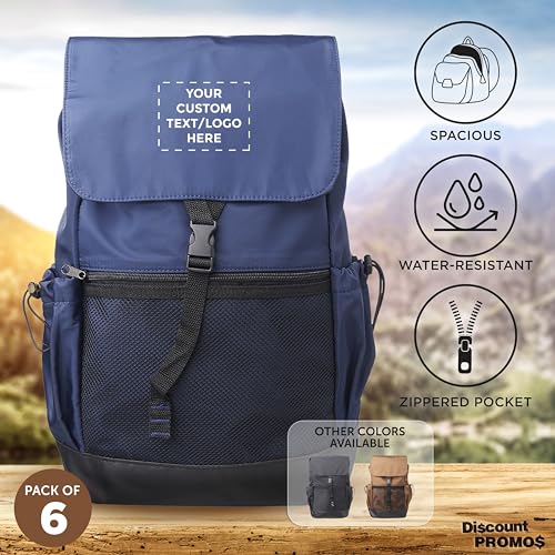 DISCOUNT PROMOS Custom Ensenada Satchel Backpacks Set of 6, Personalized Bulk Pack - Stylish, Multi-Compartment, Secure Zip, Ideal for Work, Travel, Casual Use - Blue2