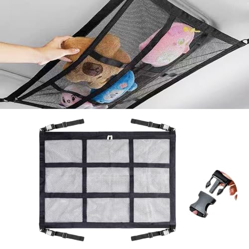 Gepäcknetz Auto Dachhimmel, 80x52cm Universal Doppelschicht Autodach Gepäcknetz Decke mit Reißverschluss, Auto Netz für Vier Dach Armlehnen auf Autos, Jeeps, Van, SUV, Aufbewahrung für Decken