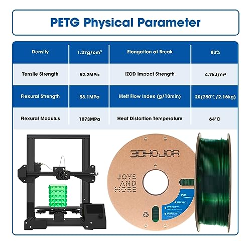 Image of 3DHoJor PETG Filament 1.75mm, PETG 3D Printing Filament, 2.2 LBS (1KG) Cardboard Spool, Fit Most FDM 3D Printer, Green