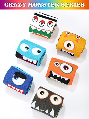 Jinei 6 Pairs Boys Monster Pattern Socks Kids Toddler Funny Crazy Cotton Crew Socks Novelty Christmas Gift Party Favors4