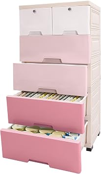 6 Drawers Bedroom Dresser, Dresser Storage Cabinet Tower Organizer, Plastic Drawers Dresser Large Capacity Storage Cabinet Loading 44.09-66.13 lbs for Bedroom, Hallway, EntrywayPink