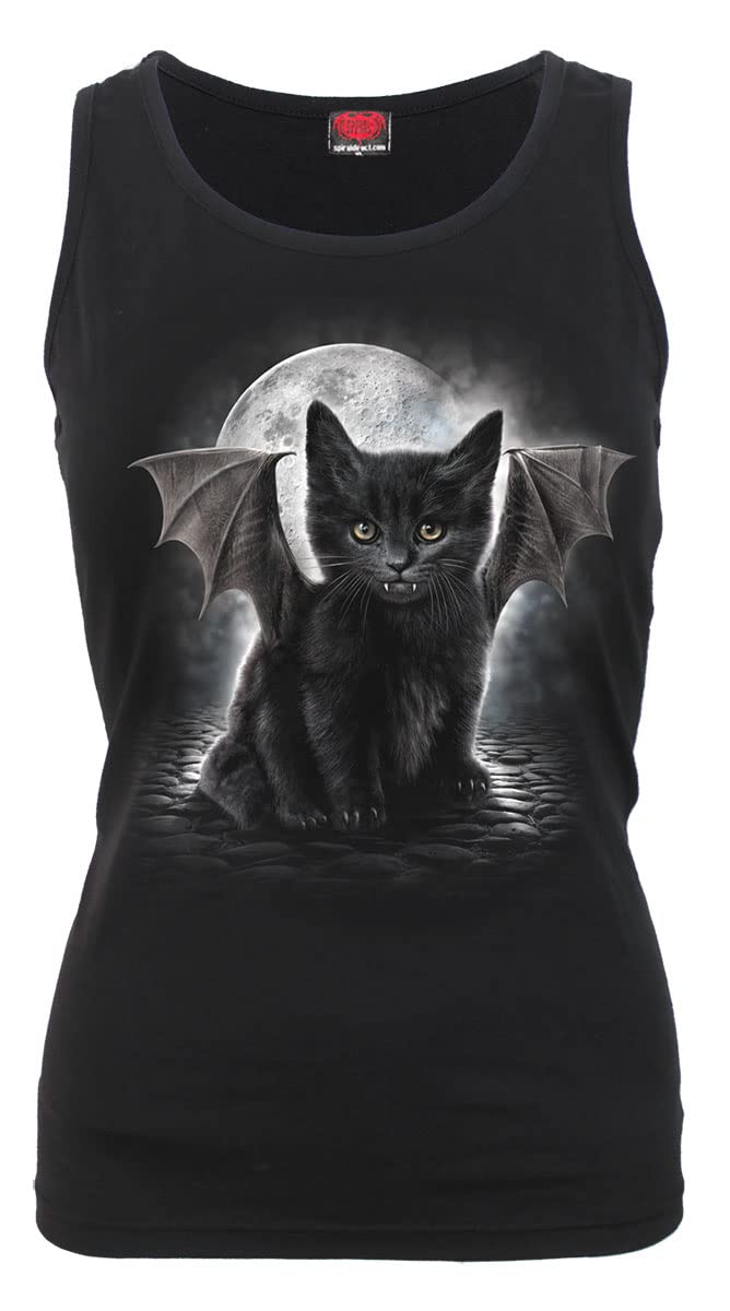 Spiral Women's Black (Black 001) Direct Bat Cat - Razor Back Top Black Regular Fit Vest Top, 12 (Manufacturer Size:m)