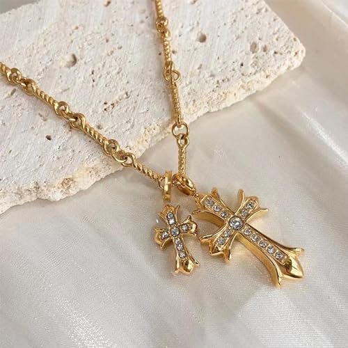 Women's Double Cross Necklace Gold Chunky Cross Necklace Celtic Cross Necklace Women Mens Gothic Cross Necklace Cz Trendy Chain Gold Plated Necklaces3