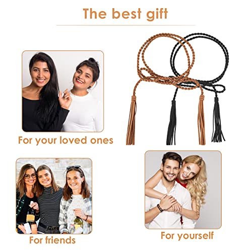 Yolev 3 Pieces Skinny Tassel Belts for Women Dresses Braided Waist Belt Woven Tassel Chain Belt Rope Belt for Skirt Dress4