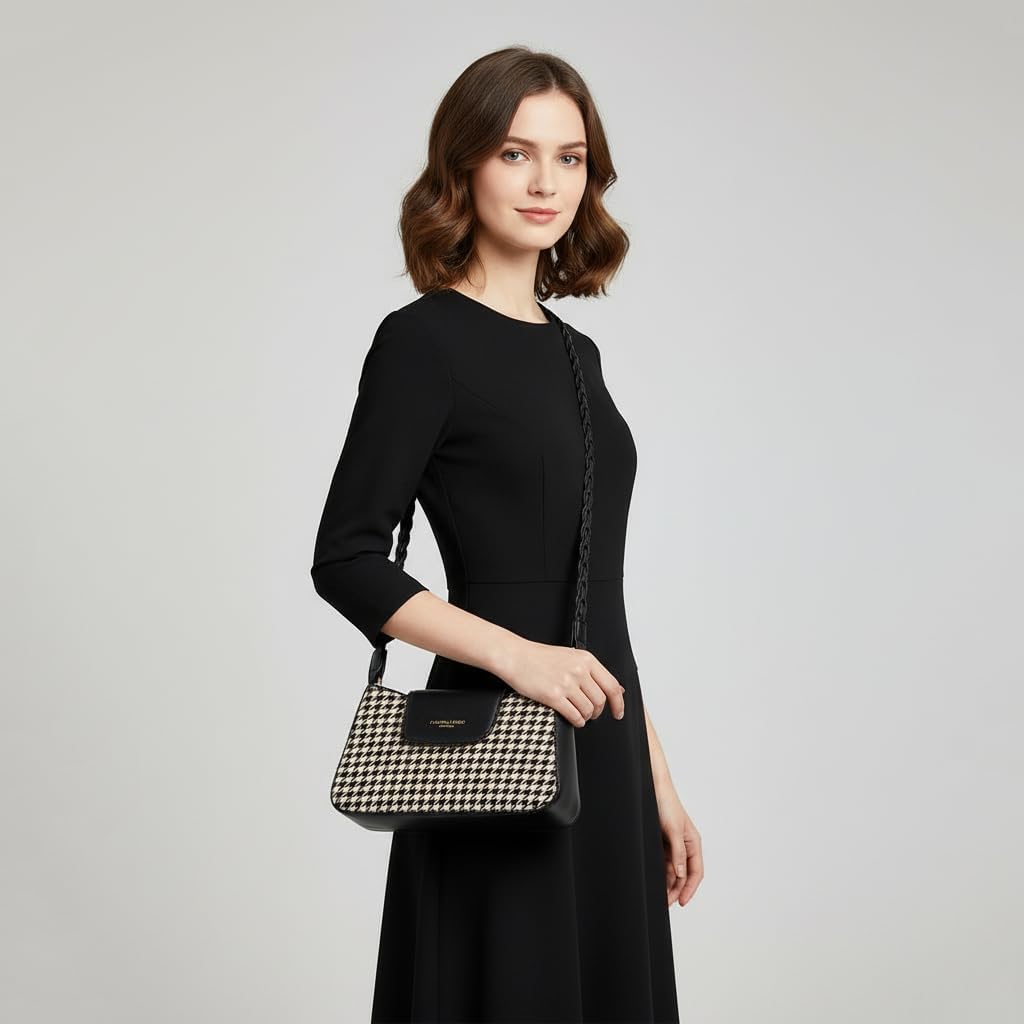 RTGGSEL Star Houndstooth Checkered Pattern Shoulder Bags for Women Crescent Crossbody Hobo Handbag Y2K Underarm Purse