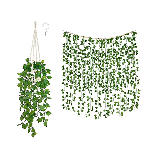 Mkono Fake Hanging Plant And Fake Ivy Leaves Vines Boho Art Decor For Bedroom Home Living Room Kitchen Office Decor, Set Of 2 #TOP14