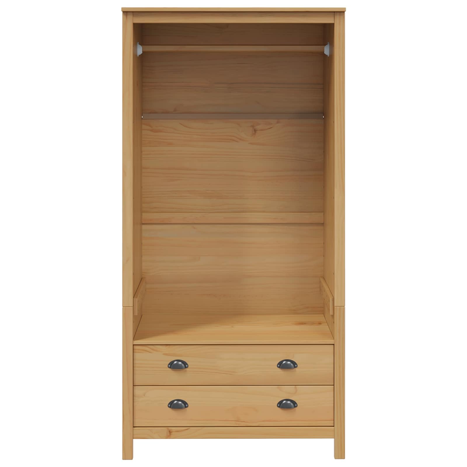 Hill Armoire en pin massif marron miel 84 x 50 x 170 cm avec 2 tiroirs, étagère, garde-robe pour chambre à coucher, rangement pratique, porte pivotante peu encombrante