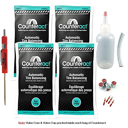 Counteract DIYK-5 Do It Yourself Tire/Wheel Balancing Beads Kit - Off -Road, Light Duty Truck Tires, (4) 5oz DIY Bead Bags, (4) Valve Caps and Cores, (1) Core Remover, Injector Bottle