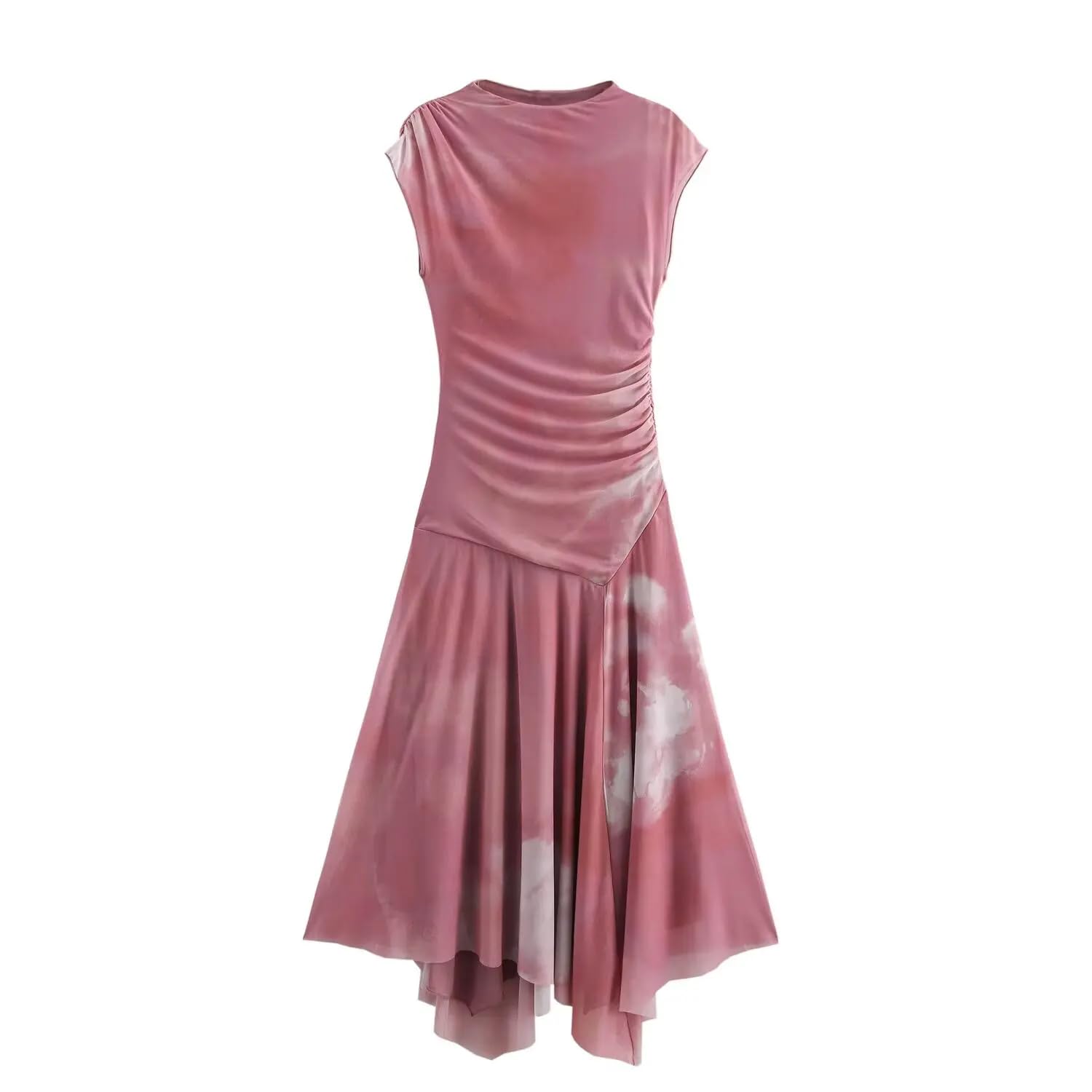 Vestido sin Mangas de Seda Plisado de Malla Plisada y Cuello pie, Elegante y asimétrico de Primavera para Mujeres