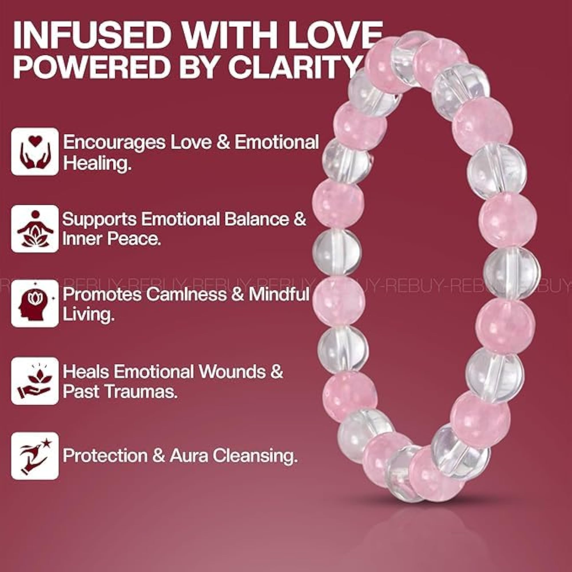 Rose Quartz & Clear Quartz Bracelet, Natural Healing Gemstone Gift