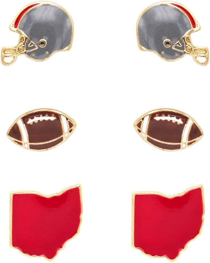 Rosemarie Collections Women's Game Day College Football Enamel Set Of 3 Pairs Collegiate Fashion Stud Earrings