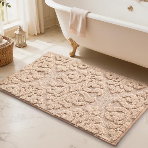 LUMI Bathroom Rugs Non Slip Rubber Backing, Ultra Soft Microfiber Bath Mat Machine Washable, Elegant Floral Bath Rugs for Shower Floor, Bathtub, Sink, 24x36, Beige by LUMI - Image 3