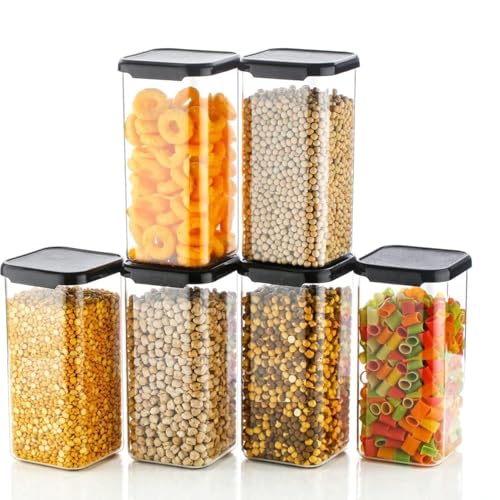 Image of Airtight Kitchen Grocery Square Transparent Unbreakable Plastic Food Storage Container Leakproof Lid Easy Store Wash 1100ml Pack Of 6 Pantry Masala Dry Fruit Organizer