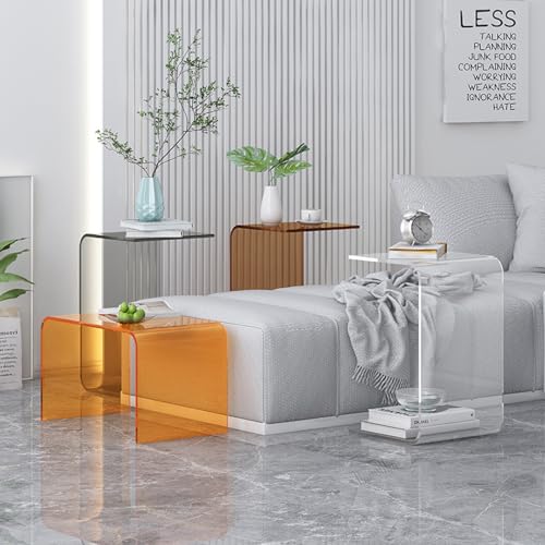 Mesa auxiliar de sofá en forma de C pequeña para dormitorio y tablero acrílico transparente 7