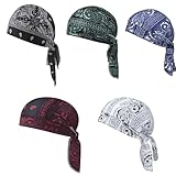 TASBER Paisley Cooling Headscarf Cap, Breathable Motorcycle Head Wrap & Helmet Liner, Sweat Wicking Pirate Bandana Beanie for Cycling, Running & Outdoor Sports, Elastic Fit for Men & Women (5pcs)