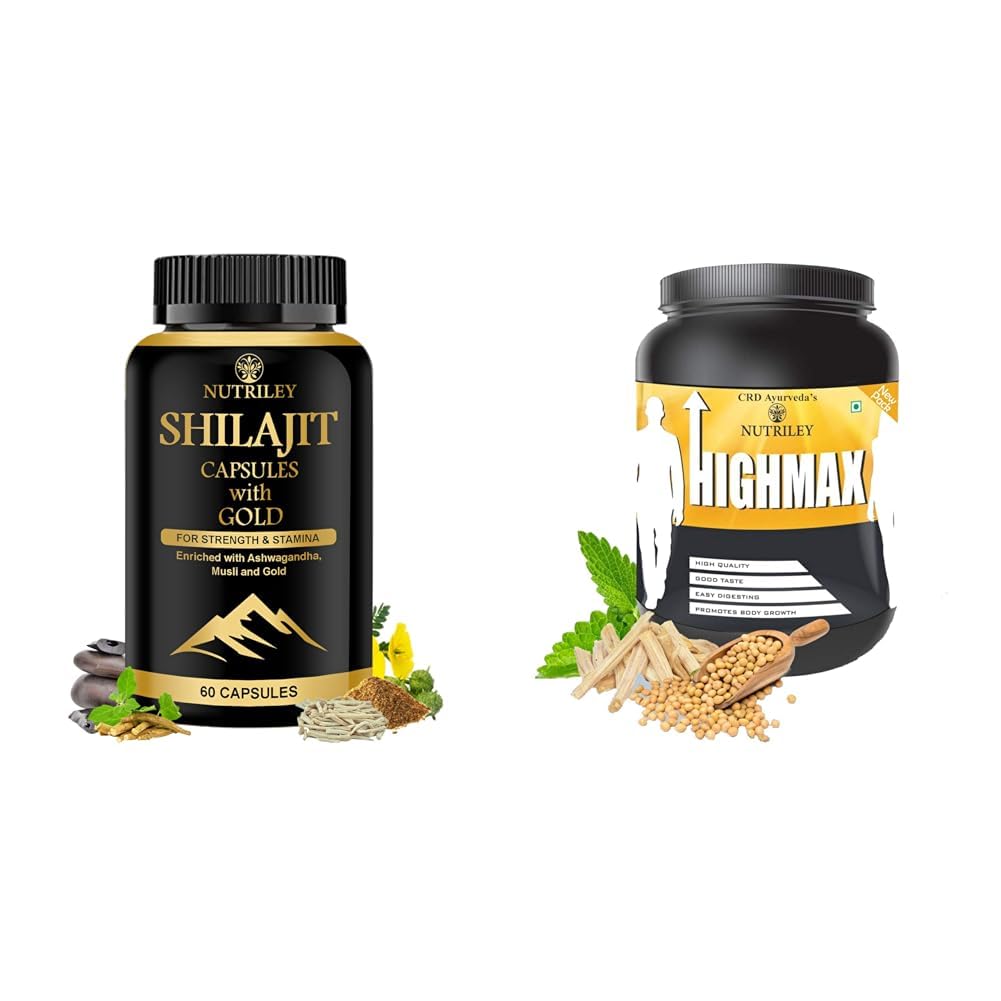 Nutriley Shilajit Gold Capsules For Men With 24 Carat Gold, Shilajit, Ashwagandha & Gokshura 60 Ca | Nutriley CRD Ayurveda Highmax Body Growth Supplement - 500 Gms (Chocolate)-picture-15