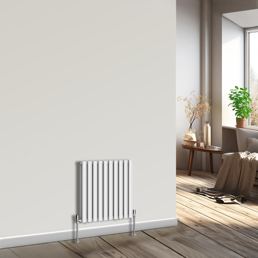 Nrg White Horizontal Oval Column Radiator 600X590mm Double Panel Designer Bathroom Central Heating