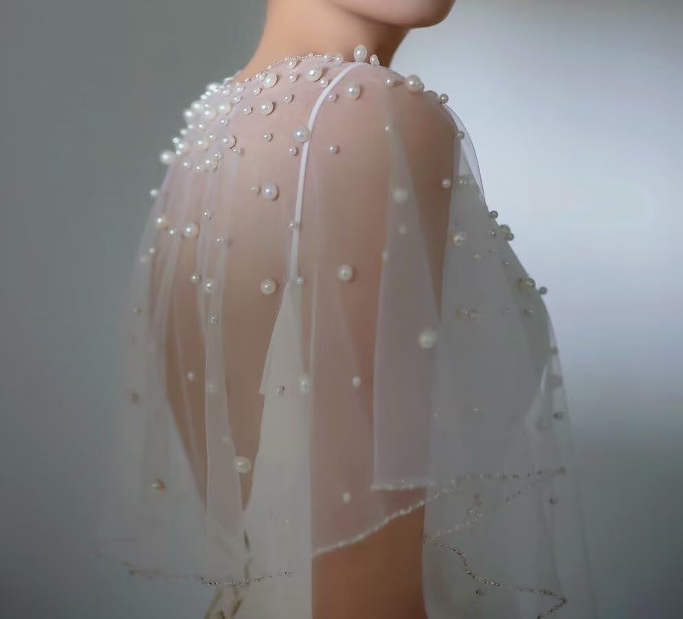Women Pearls Wedding Capes Shawl Wrap Shrug Bridal Dress Jackets Flapper Bolero Cover Up2