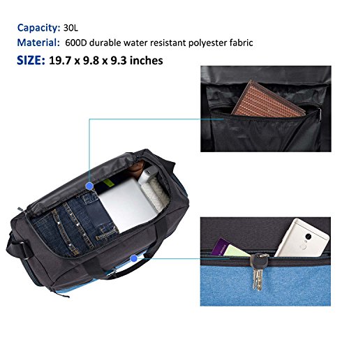 MarsBro Water Resistant Sports Gym Travel Weekender Duffel Bag with Shoe Compartment Black/Blue