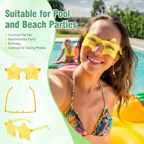 Pibupibu 12 Pack Round/Square/Star Rimless Party Sunglasses Bulk, Transparent Tinted One Piece Glasses Set3