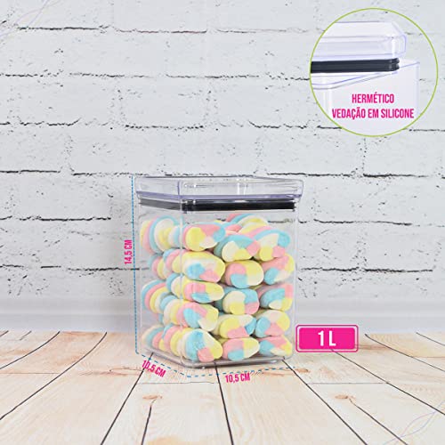 Novidade, Kit com 10 Potes Herméticos Porta Mantimentos Quadrados Empilháveis e 10 etiquetas lousa P