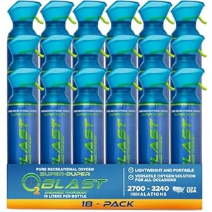 O2 Blast – Portable Oxygen Can, Filled with 99.99% Pure Oxygen in a Can with Breathing Mask for Sports, Travel, and High Altitude Use | On-The-Go Air Support for Hiking and Outdoors – 10L, 18-Pack