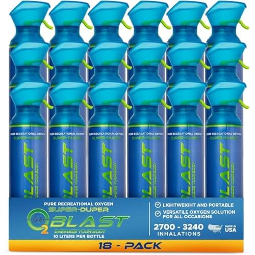 O2 Blast – Portable Oxygen Can, Filled with 99.99% Pure Oxygen in a Can with Breathing Mask for Sports, Travel, and High Altitude Use | On-The-Go Air Support for Hiking and Outdoors – 10L, 18-Pack
