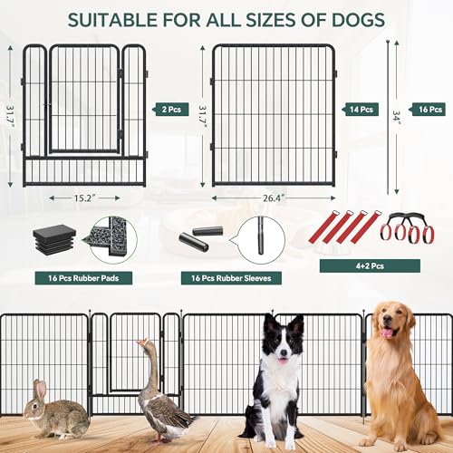 Image of Musen Dog Playpen Indoor Outdoor, 16 Panels Dog Pen 32 inch Height Dog Fence Exercise with Doors for Large /Medium /Small Dogs, Portable Pet Playpen for Yard RV Camping, Hammer Paint Finish (Patent Pending)