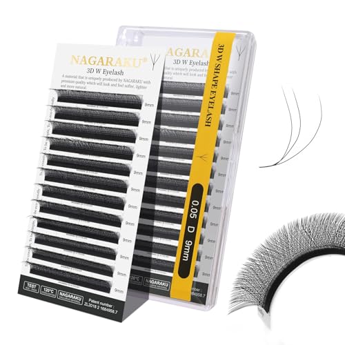 NAGARAKU 3D W Premade Fans Lash Extensions 0.05 D 9mm Matte Black