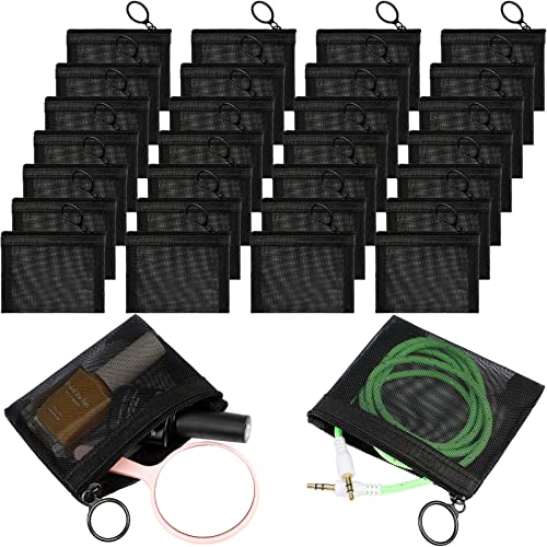 Jexine 30 Pieces Mini Zipper Mesh Bags Nylon Small Zipper Pouch Mini Pouch Portable Beauty Purse Mesh Coin Purse for Travel Home Keychain Holder Makeup Cosmetic Storage(4 x 3 Inches Black)