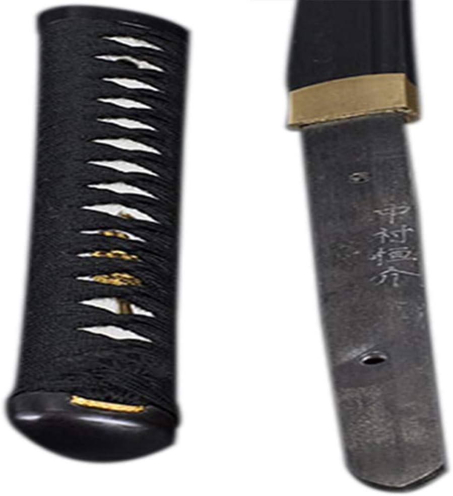 Handmade Sword - Japanese Samurai Katana Swords, Practical, Hand Forged, 1095 Carbon Steel, Clay Tempered, Full Tang, Sharp, Tree Pattern Tsuba, Black Scabbard, Certificate