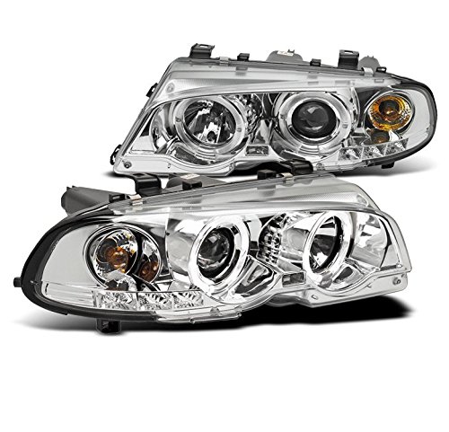 ZMAUTOPARTS LED Halo Projector Headlights Headlamps Chrome Compatible with 2000-2003 BMW 3 Series E46 2Dr / 2001-2006 E46 M3