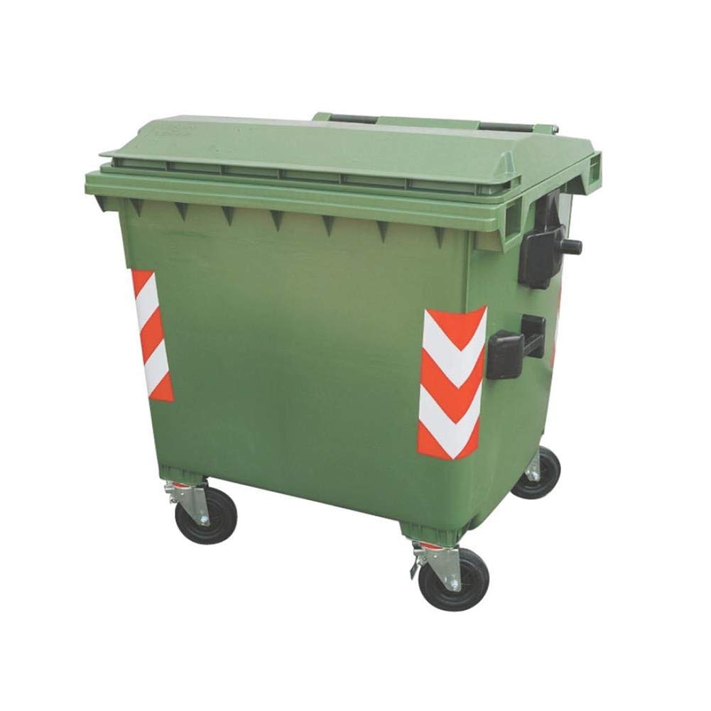 Cassonetto per la raccolta differenziata rifiuti, capacità 1100 Lt, certificato UNI EN 840, coperchio piano, colore verde