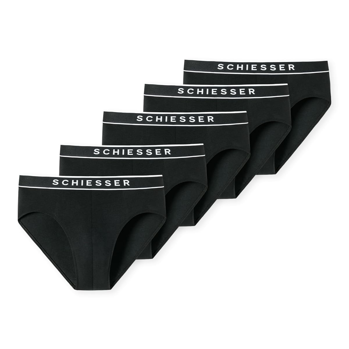 Schiesser Men's 5 Pack Briefs Underwear Organic Cotton 95/5 Organic Briefs, Black_183212, 6, Black_183212, 6