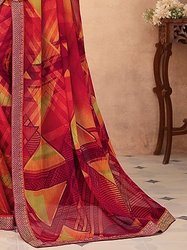 Image of AKHILAM Women's Chiffon Black Embellished Designer Saree With Blouse Piece