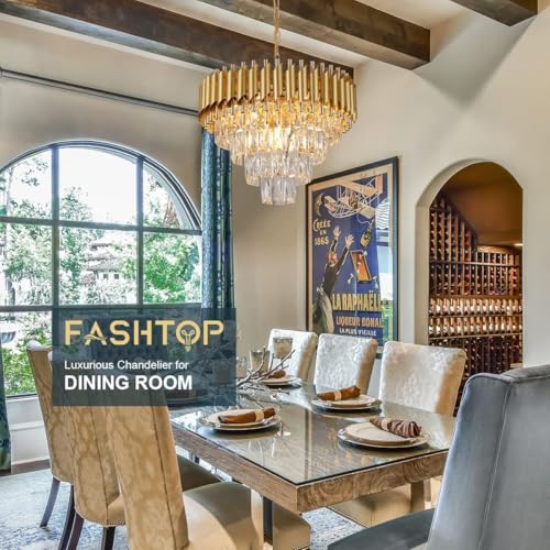Image of NOZZ Modern Crystal Chandeliers with Ceiling Light Fixture for Living Room Bedroom and Hallway (Pure Gold Moving, 500MM)