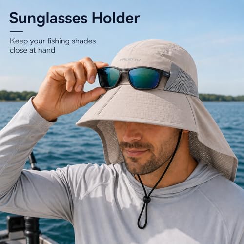 Image of Palmyth Fishing Hat Wide Brim Sun Hat with Neck Flap & Sunglasses Storage